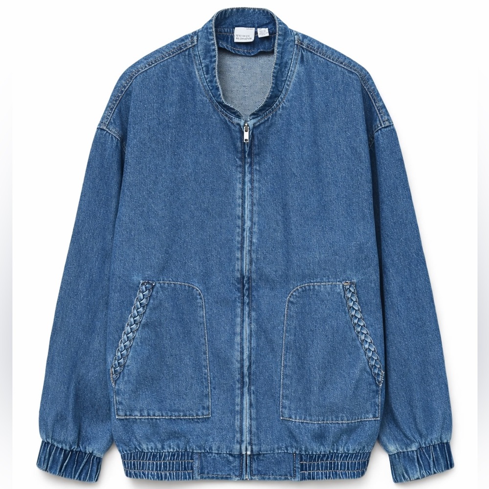 NWT Vero Moda Braid Over Bomber Denim Jacket- Med Blue Denim
